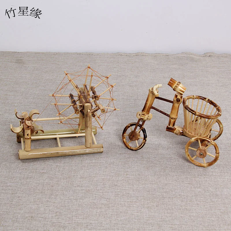 

Bamboo Products Home Decoration Decoration Retro Nostalgia Tabletop Decoration Bamboo Spinning Wheel Bicycle Model Creative Gift