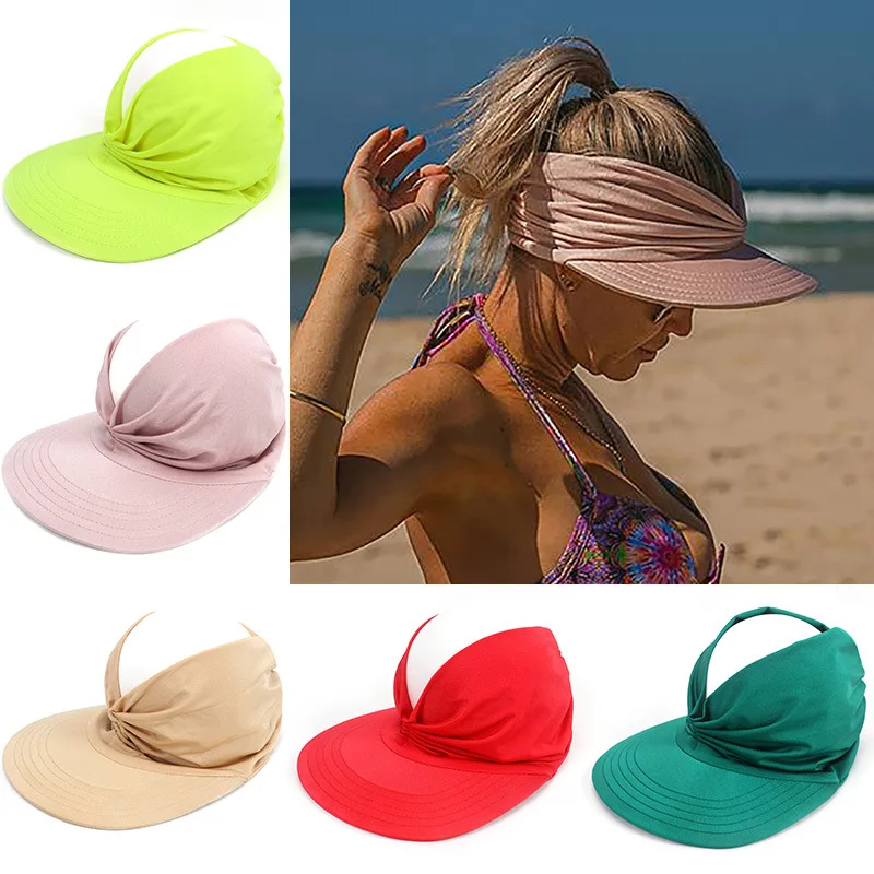 

2021 New Women's Wide Brim Hollow Top Sun Hats Anti-Ultraviolet Elastic Beach Summer Hat For Girls Female Sunshade Sun Visor Cap