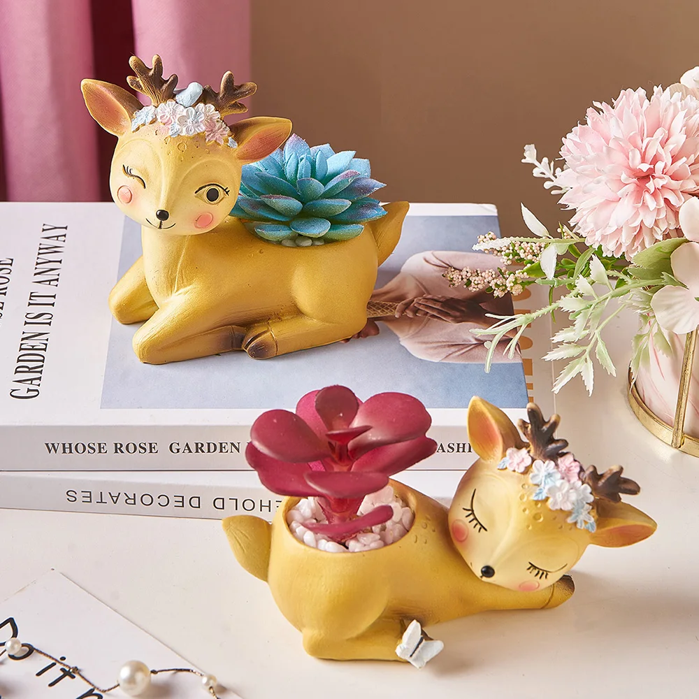 Смола олень украшения Ваза Цветок Олень скульптура ваза для цветов креативное