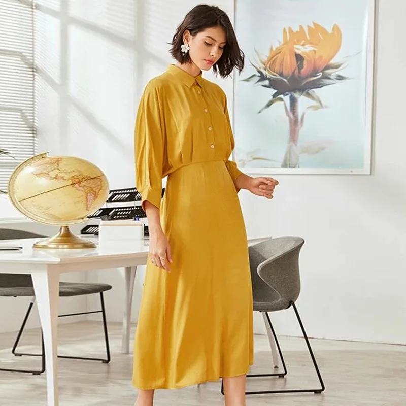 Женское однотонное платье Макси средней длины Элегантное повседневное длинное