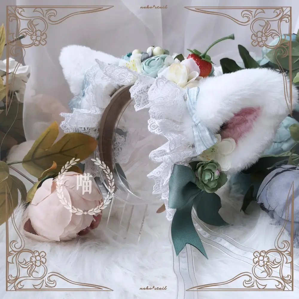 

Elegant Soft Sister Gorgeous lolita Handmade Original lovely Sweet Flower Lace Rococo Cat ear KC Fairy Tale Cosplay Headwear