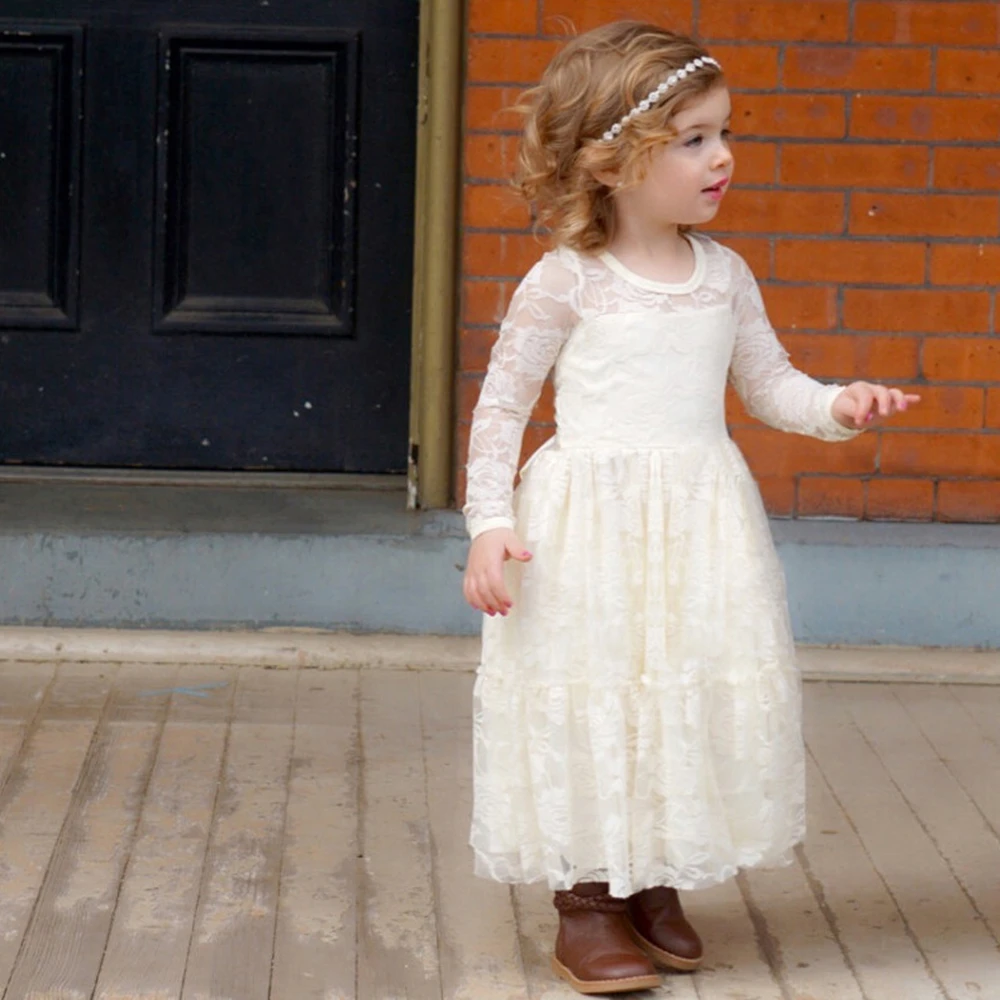 

Boho Lace Flower Girl Dresses for Bohemian Wedding Party Kids Communion Dress Little Girl Birthday Pageant Gowns