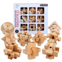 9pcsset iq wooden burr puzzle educational brain teaser puzzles game for adults children