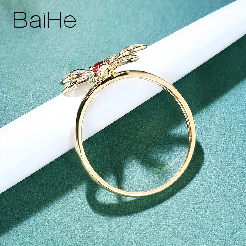 Кольцо BAIHE из желтого золота 14 к с натуральным рубином и Сапфиром И Бриллиантами