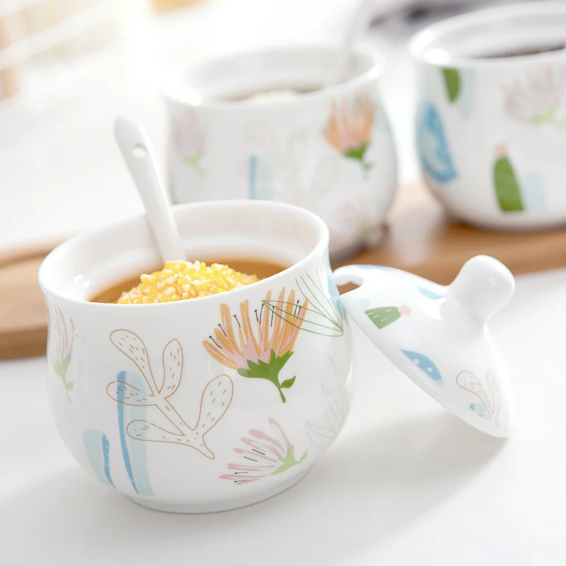 

Керамический контейнер для сахара в скандинавском стиле, современный контейнер для меда и перца, банка для специй с крышкой для хранения, ку...