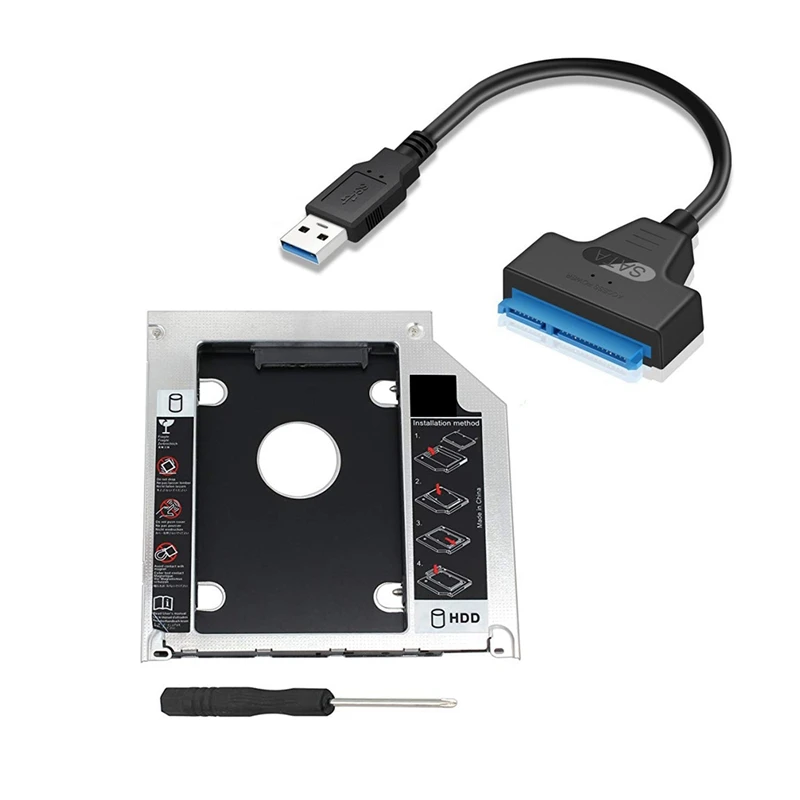 2 шт. аксессуары: 1 SATA 2Nd HDD HD SSD корпус жесткий диск Caddy чехол-лоток и Кабель-адаптер