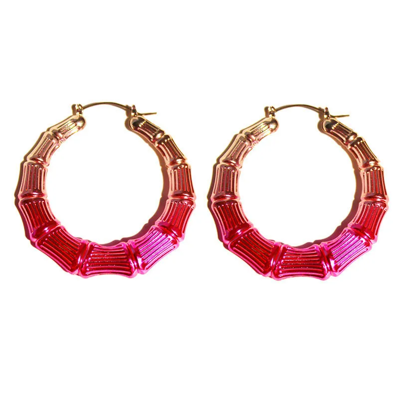 

Punk Gold Color Big Bamboo Hoop Earrings For Women Girl Statement Round Circle Large Earring Hoops Hip Hop Fashion Party Jewelry