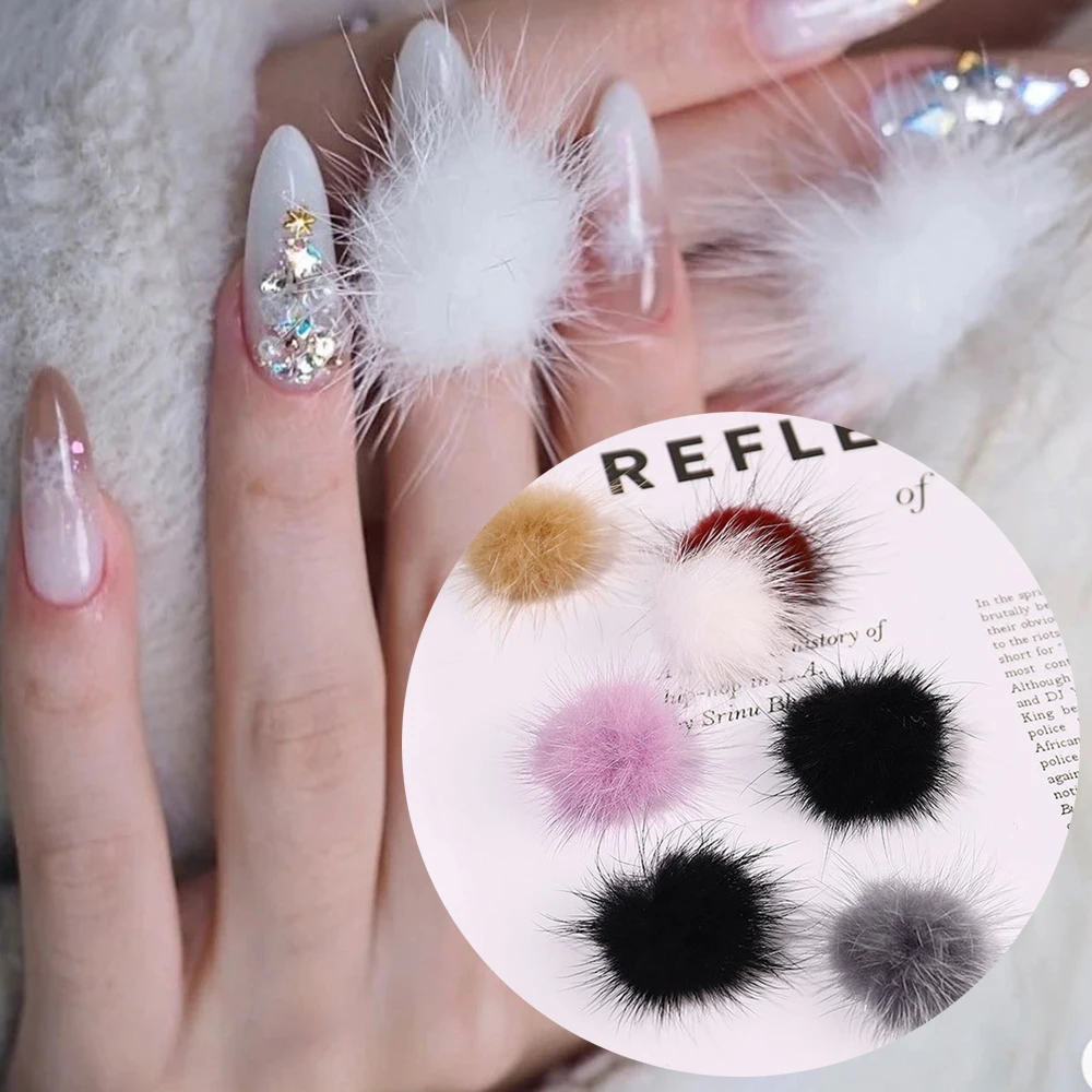 

1pc New for Nails Art Decoration Removable Magnetic Fur Ball 3D Soft Pom Nail Pom Fluffy Plush Ball Detachable