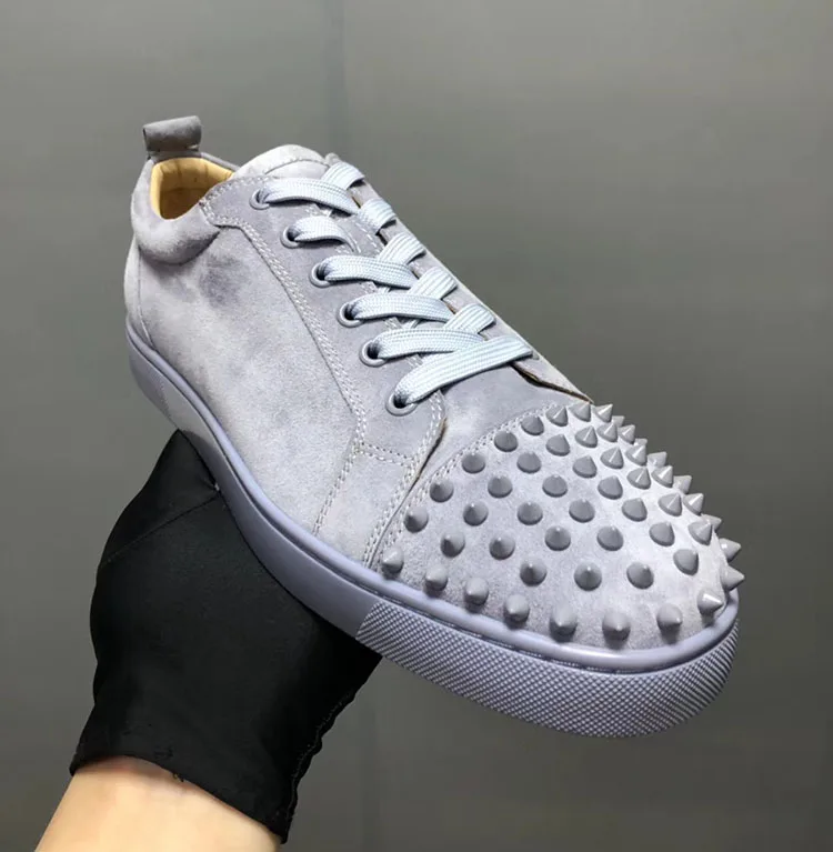 

Luxury Designer Lace-Up Riveted Faux Low Top Genuine Leather Sneakers Red Bottom Casual Rubber Fashion Casual Flat Skate Shoes