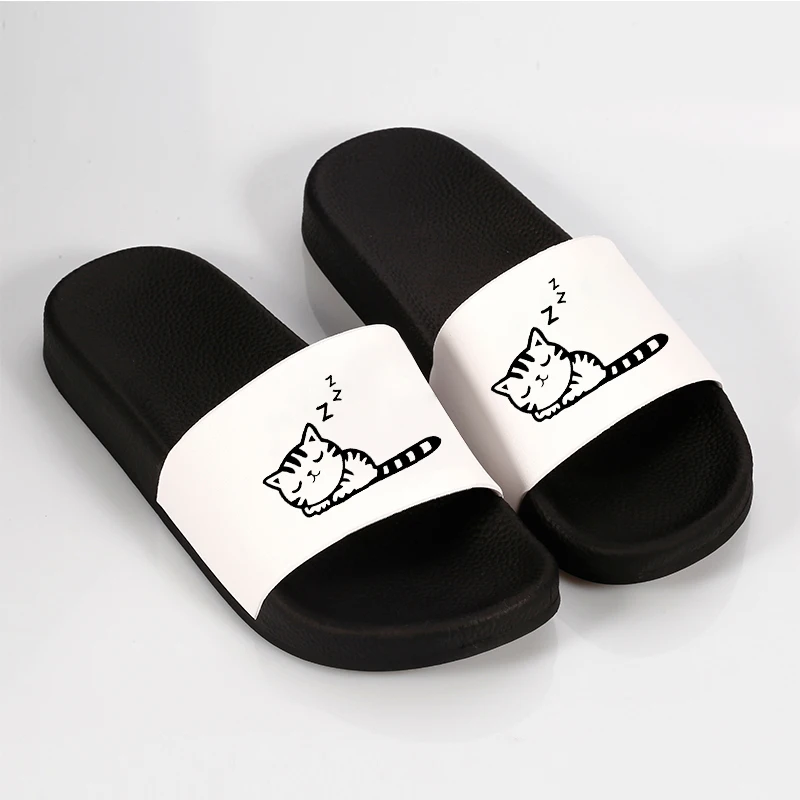

Summer Women Shoes Cat Print bathroom Indoor Home Slippers Beach Slides Non-slip Sandals chaussure femme 2021Flip Flops Female