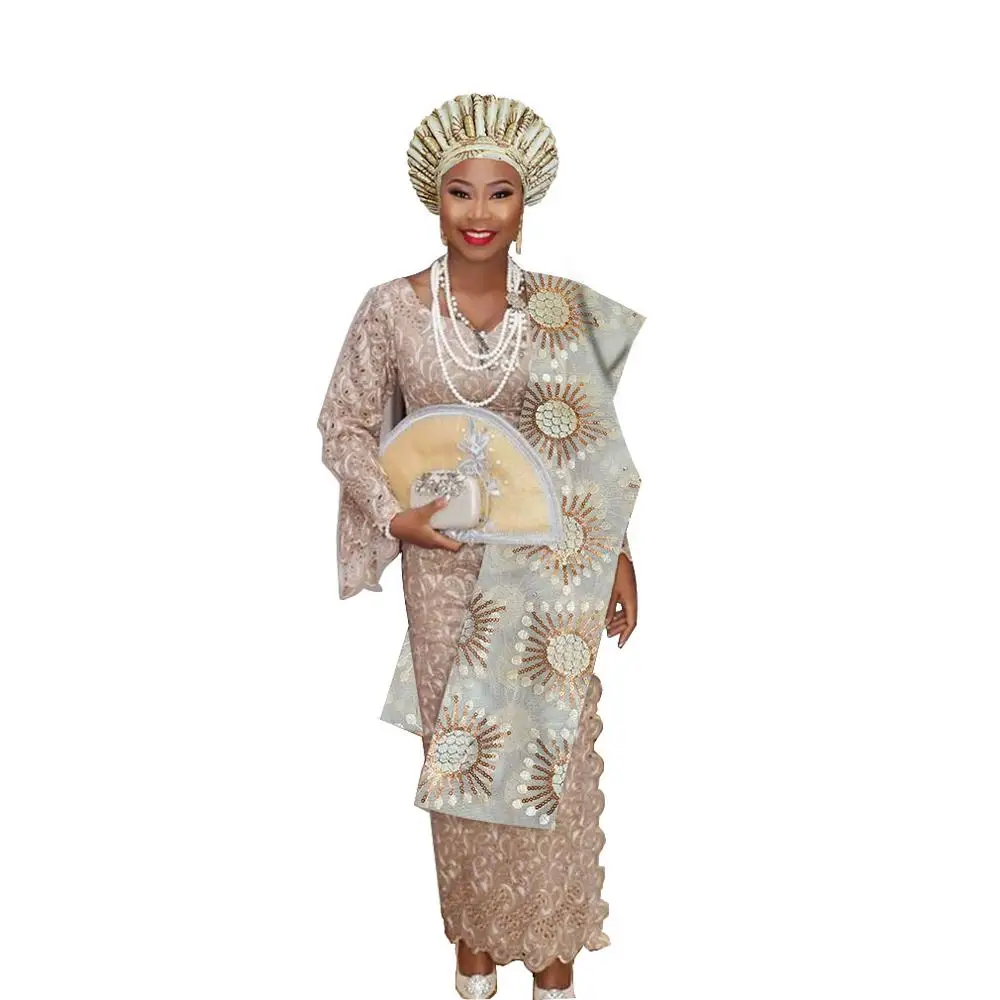 as pic Нигерийский геле головной убор aso oke с плечом геле - Цвет: as pic