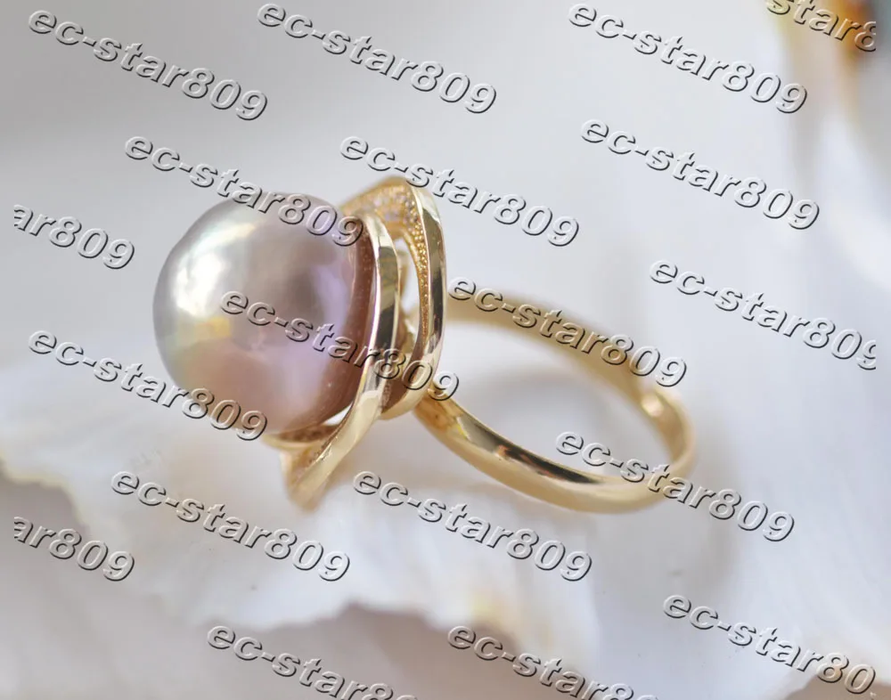 

Z11252 15mm Almost Round Peacock-Lavender Edison Keshi Pearl CZ Ring Woman Fine Jewelry
