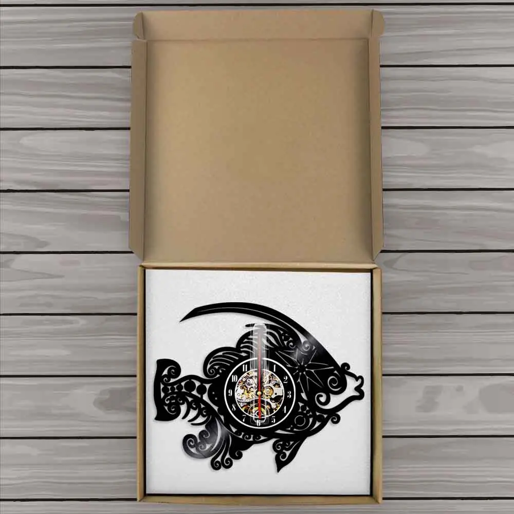 Настенные часы с рыбками виниловые ручной работы креативные для домашнего