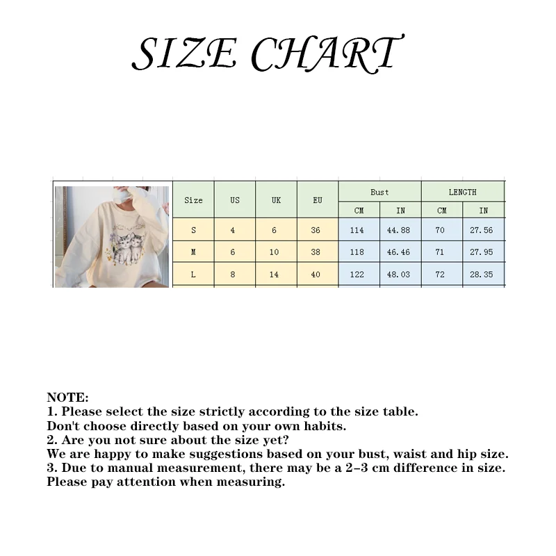 

Cute Sweatshirt Cute kitten Long Sleeve Top Women Fashion Long Top Cute Cartoon Cat Printed Long Sleeve Loose T shirt for Women