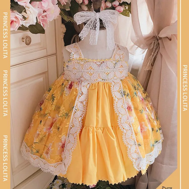 Summer New Girls Yellow Sweet Princess Dress Lolita Princess Dress Baby Birthday Girl Toddler Girl Clothes Flower Girl Dresses