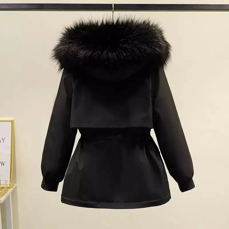 2021 New Winter Jacket Artificial Fur Collar Women Jacket Parkas Plus Velvet Thick Overcoat Female Long Coats Outwear