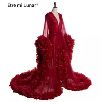 2020 Burgundy Ruched V-neck Wedding Dress A-line Pregnancy Long Sleeves Court Train Prom Gown vestido de novia WD30660