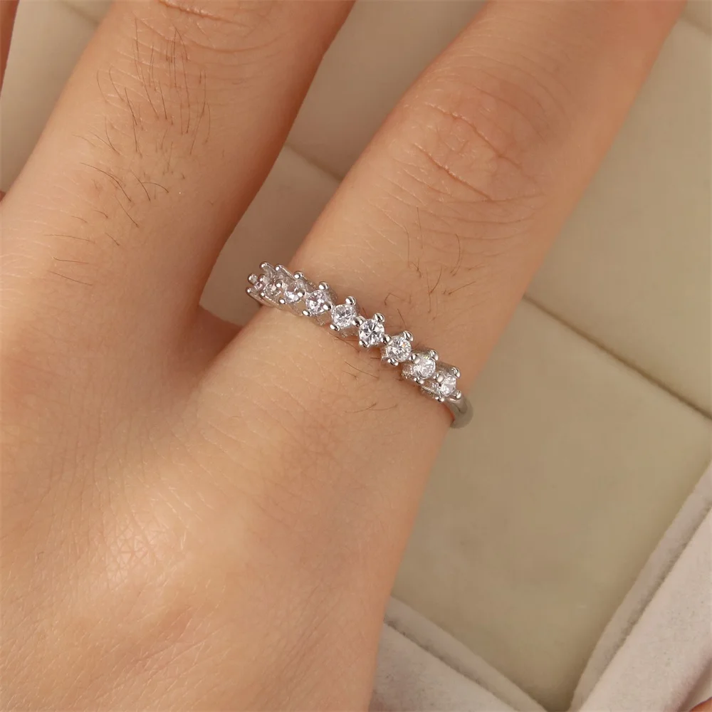 

S925 Silver Ring Mozan Fine Row Diamond Small Ring Female Fashion Personality Wedding Niche Design Ins Ring Romantic Gift