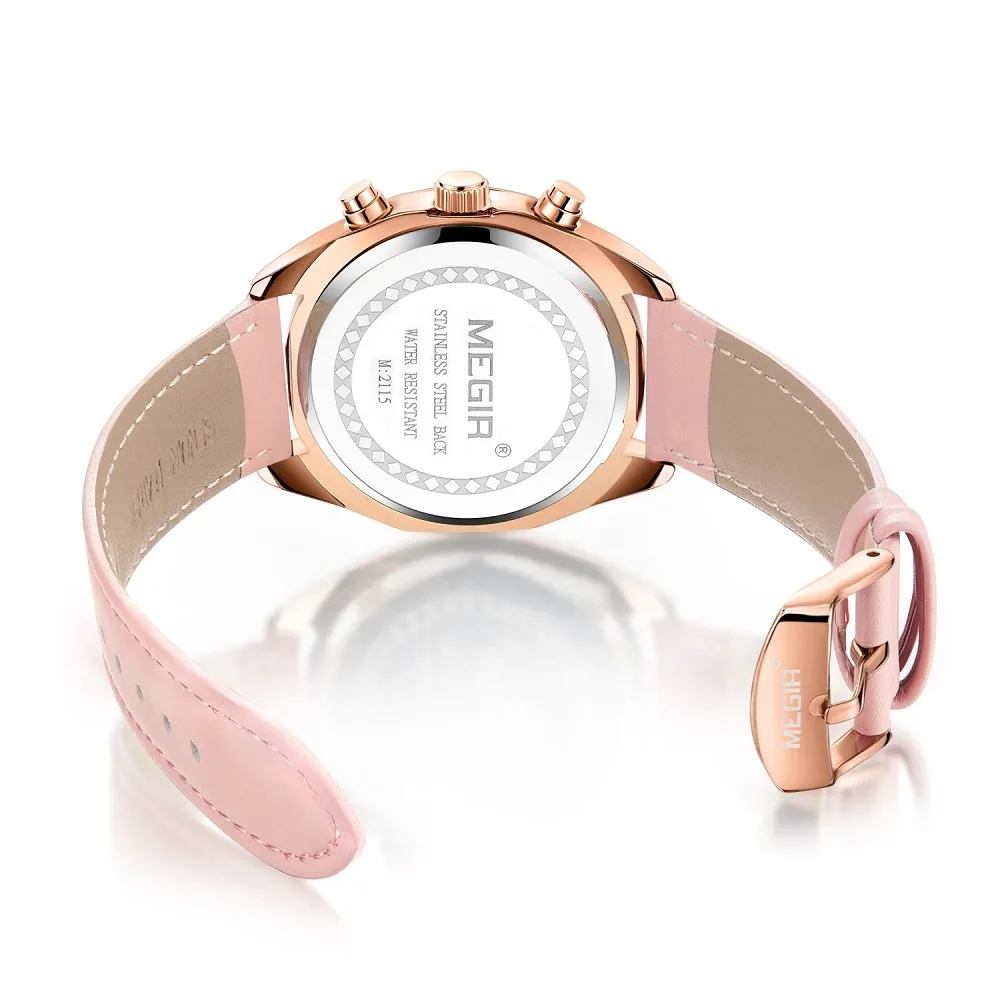 Часы MEGIR женские кварцевые, модные розовые, с кожаным ремешком, для влюбленных от AliExpress WW