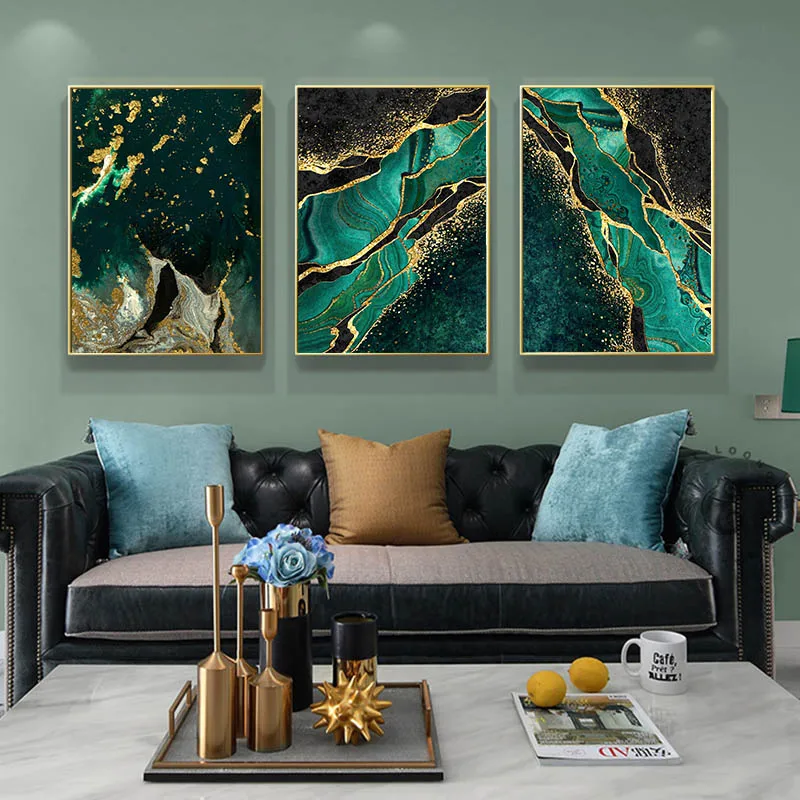 Абстрактная Зеленая Мраморная текстура плакат холст печать роскошный стиль