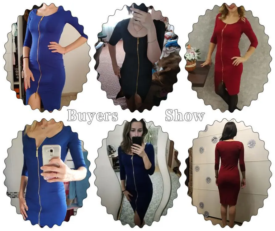 

Zipper Up Dress Women Spring Clothing Elegant Casual Bodycon Autumn Dresses Black Red Tight Hip Pencil Dress Robe Vestidos Mujer