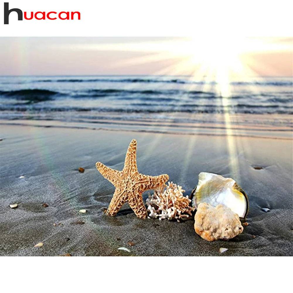 

Huacan Diy Diamond Painting Beach Shell Full Square/round Mosaic Embroidery Seaside Sunset Conch Scenery Home Decor