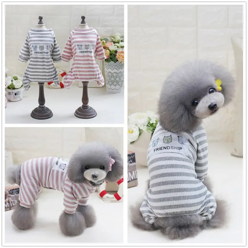 

Pet Dog Jumpsuit Spring Summer Sleepwear Home Clothing Dogs Four Legs Sleeve Stripe Vest T-shirts Tracksuit Pet Cozy Apparel