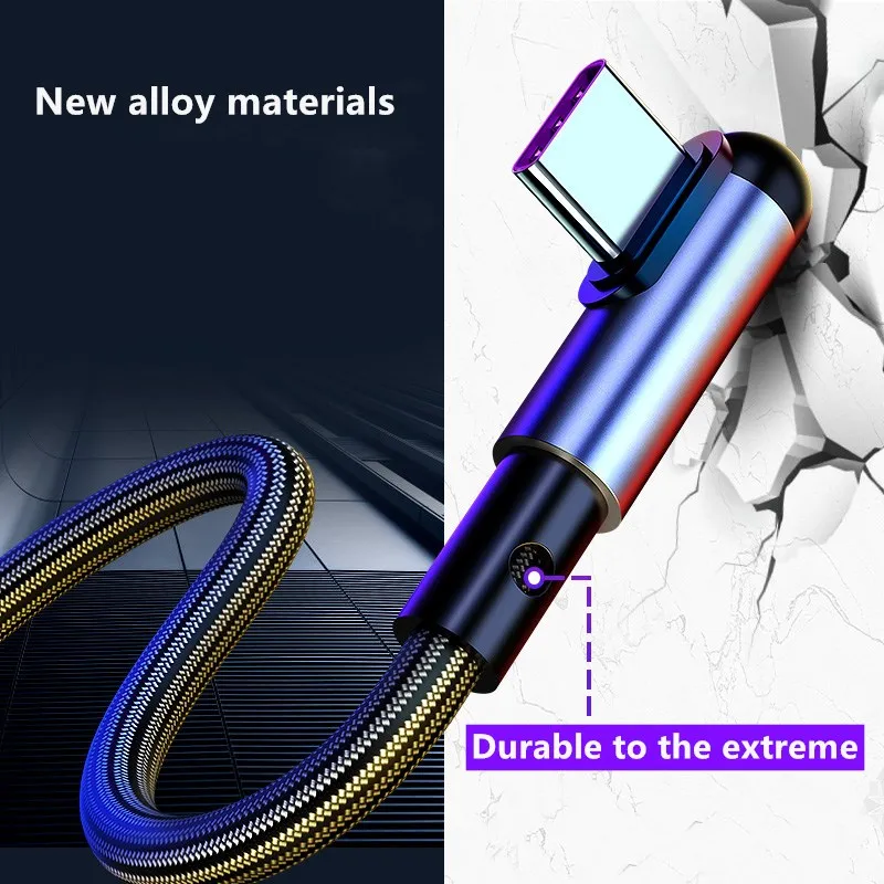3A Type C Cable for Xiaomi Redmi Note 7 mi9 USB Samsung S9 Fast Charging Wire USB-C 90 degree elbow data line | Мобильные телефоны
