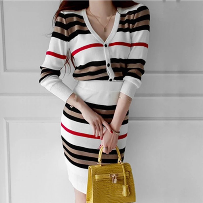 

za spring autumn sale knitted striped skirt two-piece women traf y2k shein roupas femininas ropa mujer robes de soire zaraing