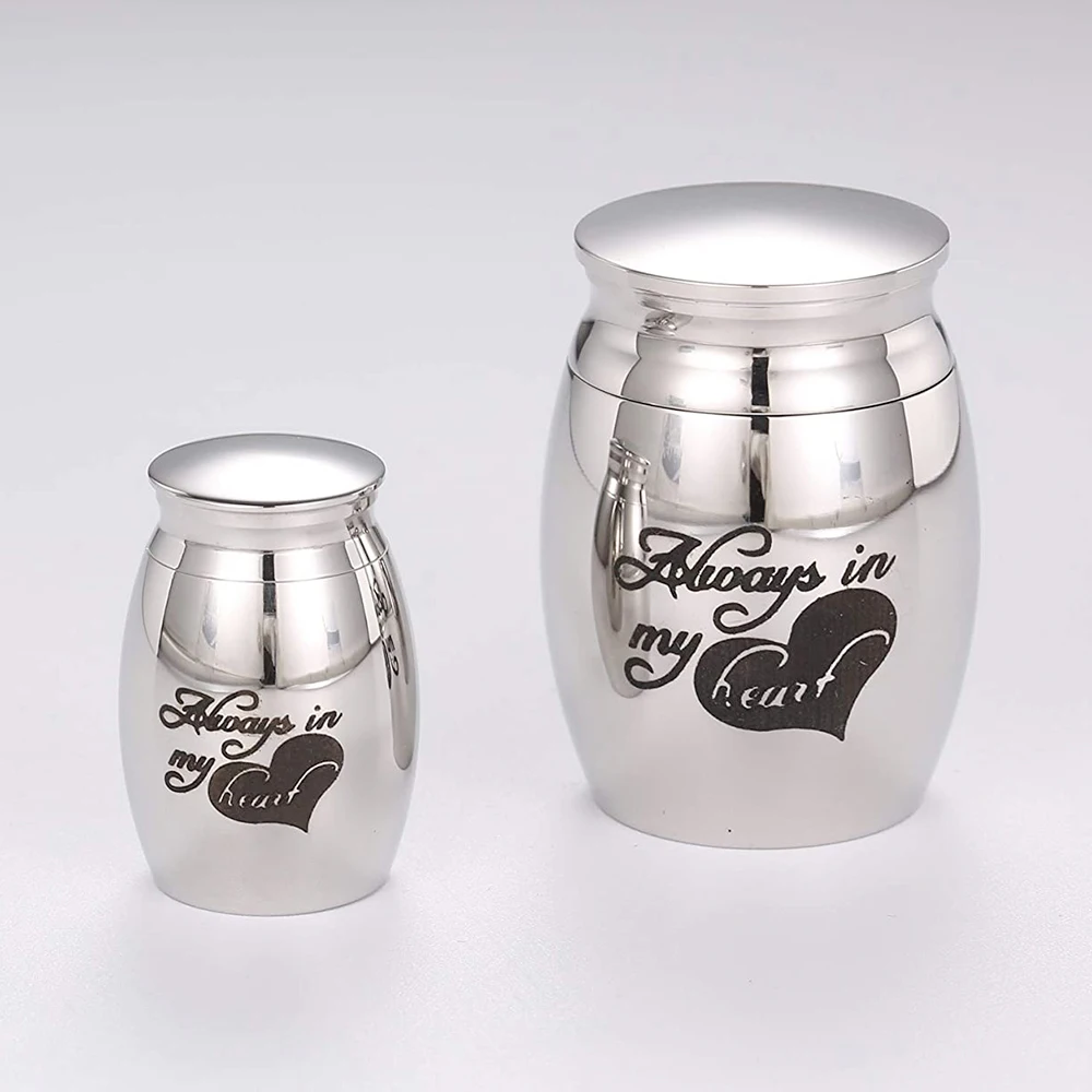 

High 25mm/40mm Decorative Memorial Keepsake Stainless Steel Cremation Urns for Human Pet Ashes -Always in My Heart