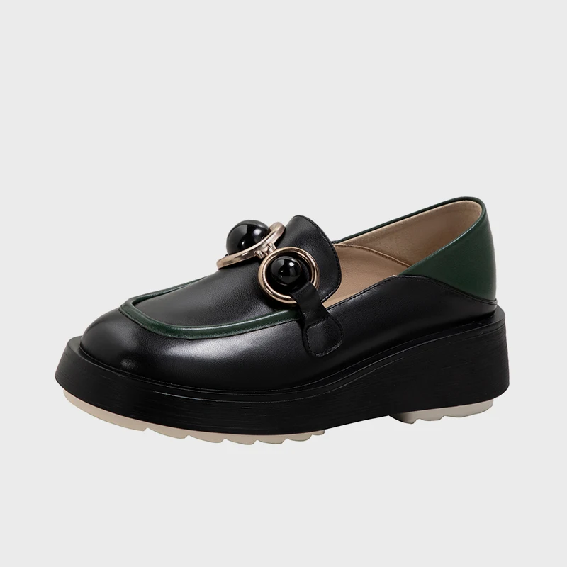 

GUIDIBASIC Genuine Cow Leather 2022 Spring Round Toe Platform Shoes Ladies Casual Shoes Loafers For Women