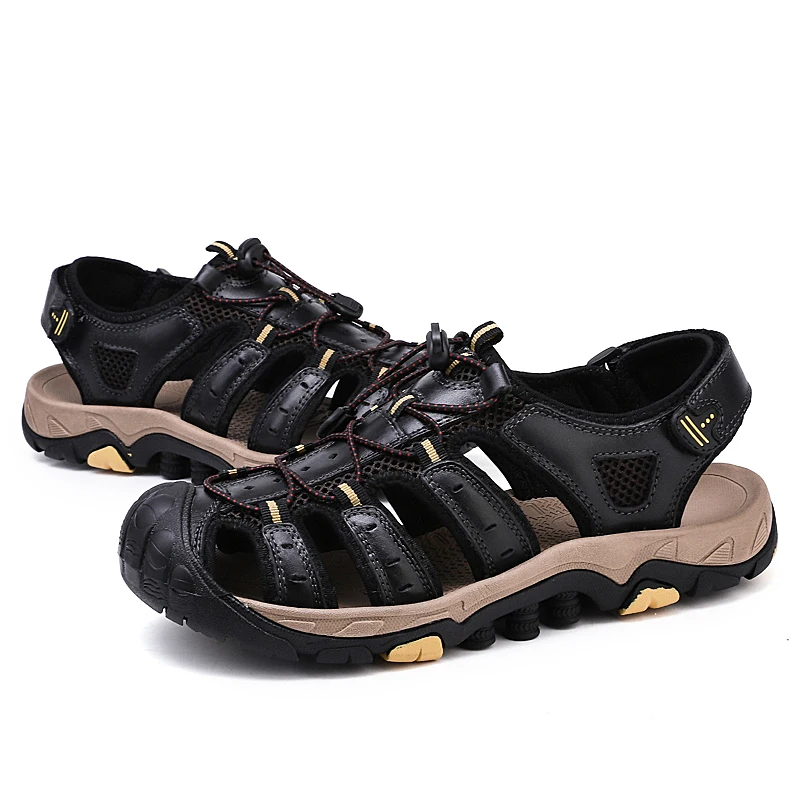 Мужские Пляжные и уличные сандалии натуральный спилок кожа мужские пляжные