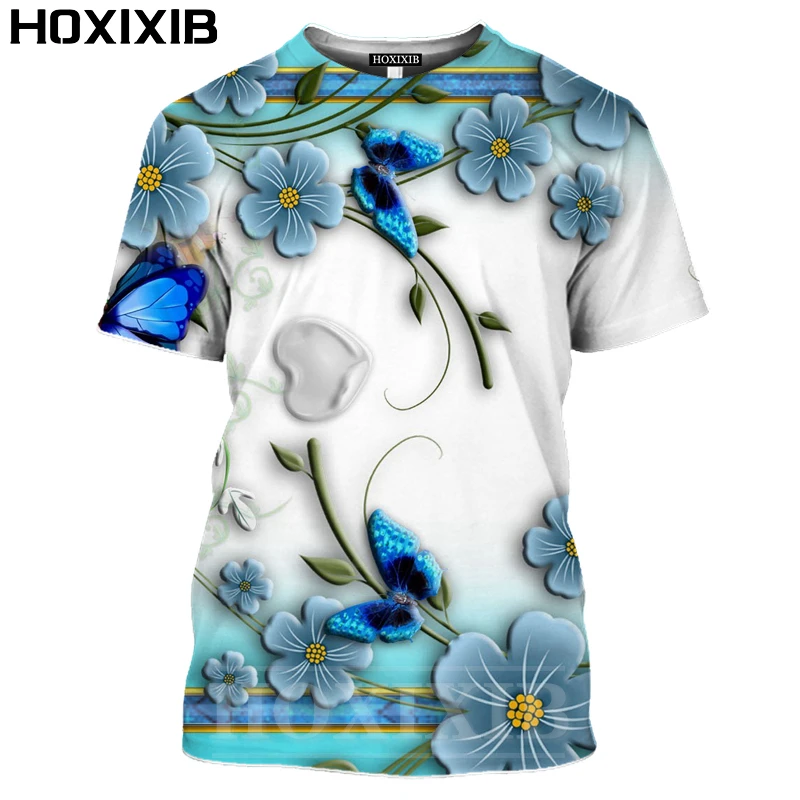 

Футболка hoxib с бабочками для женщин и мужчин, красивая рубашка с 3D принтом насекомых, животных, Цветные Крылья, цветы, опылитель, домашняя оде...