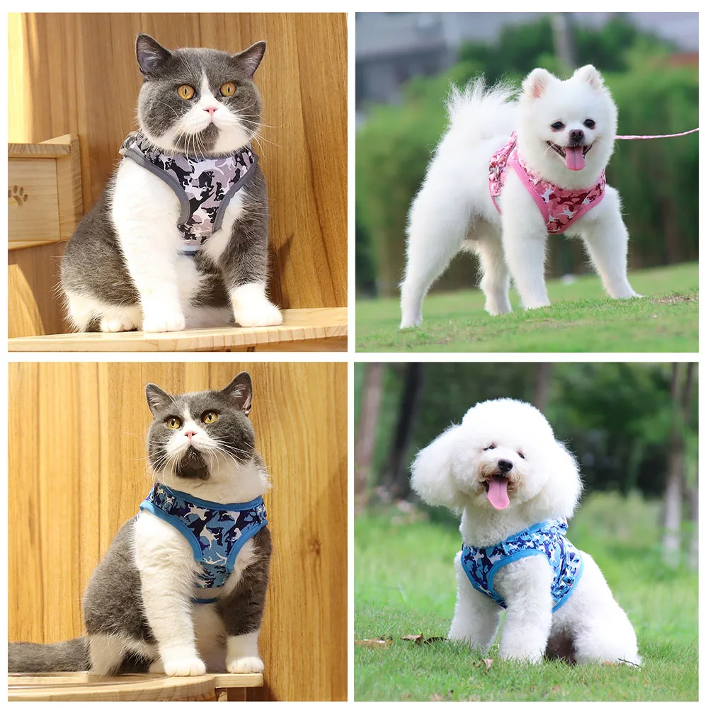 Жилетка камуфляжная для маленьких собак воздухопроницаемая шлейка с поводком