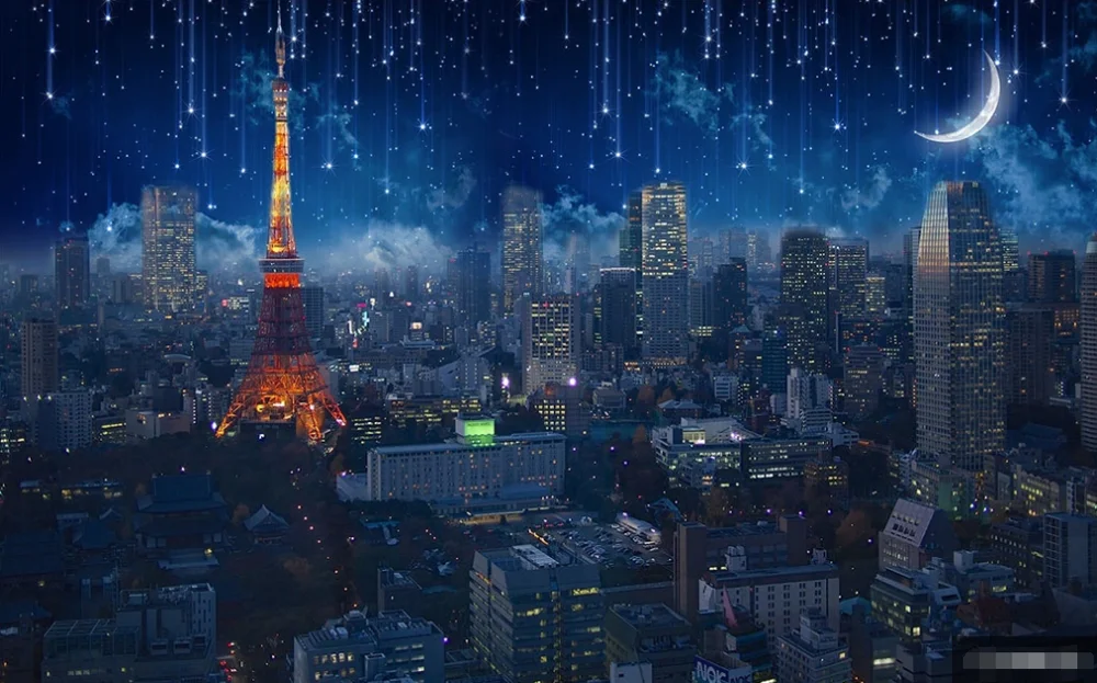 3d-фотообои на заказ Настенные обои с изображением Парижа башни ночного неба