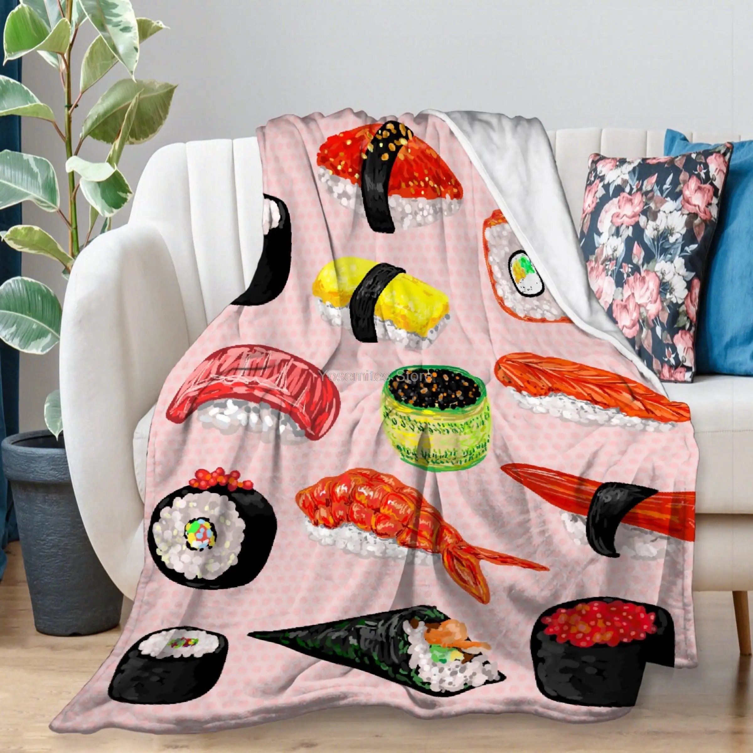

Yaoola Food Sushi Pattern Party Flannel Blanket, All Season Soft Cozy Plush Bed Throw fit Bedroom Living Room Sofa Couch Bedding