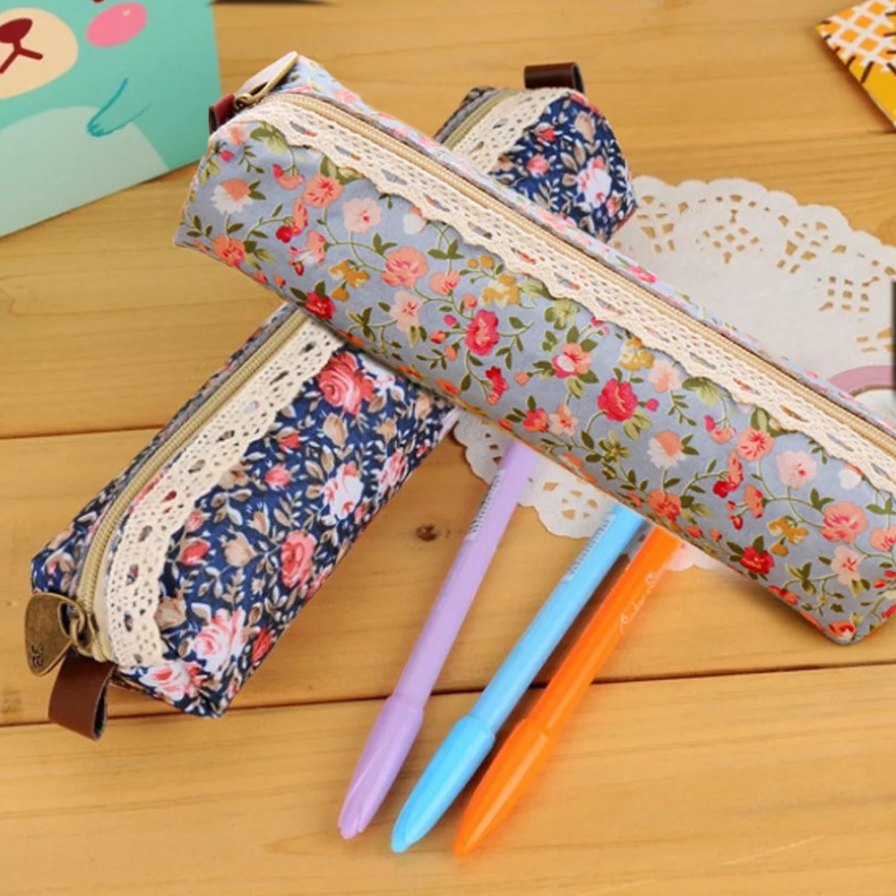 Холщовые сумки-карандаши с милым цветком Цветочная ручка сумка для канцелярских