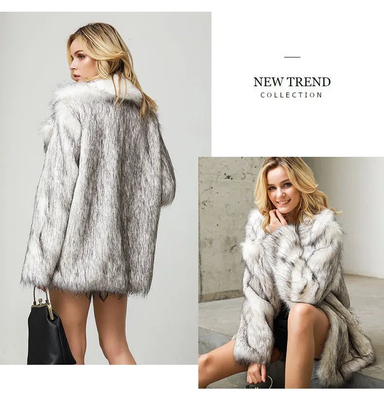 

Fall/Winter 2020 women's white bottom black tip European and American mid-length suit coat coat faux fur faux fur coat