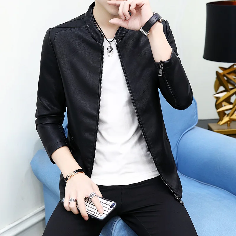 

Leather Jacket Man Faux Leather Punk Style bomber jacket For Men High Street Korean Style Slim Moto & Biker Japanese Clothes