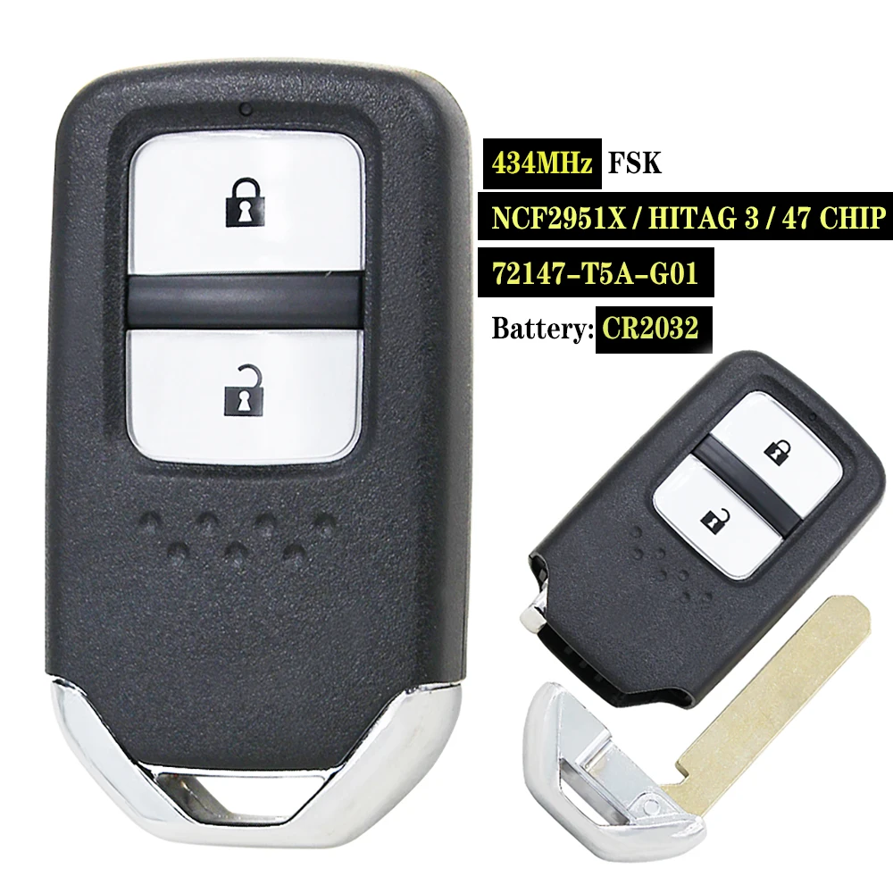 Умный ключ 72147 T5A G01 с 2 кнопками дистанционный 434 МГц FSK 47 чип для Honda Fit City Vezel Jazz|Ключ