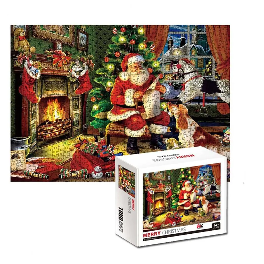 

City Street view Christmas 1000 Pieces Decompression Jigsaw Puzzles Santa Claus tree puzzle Assembling for Adults Kids Xmas gift