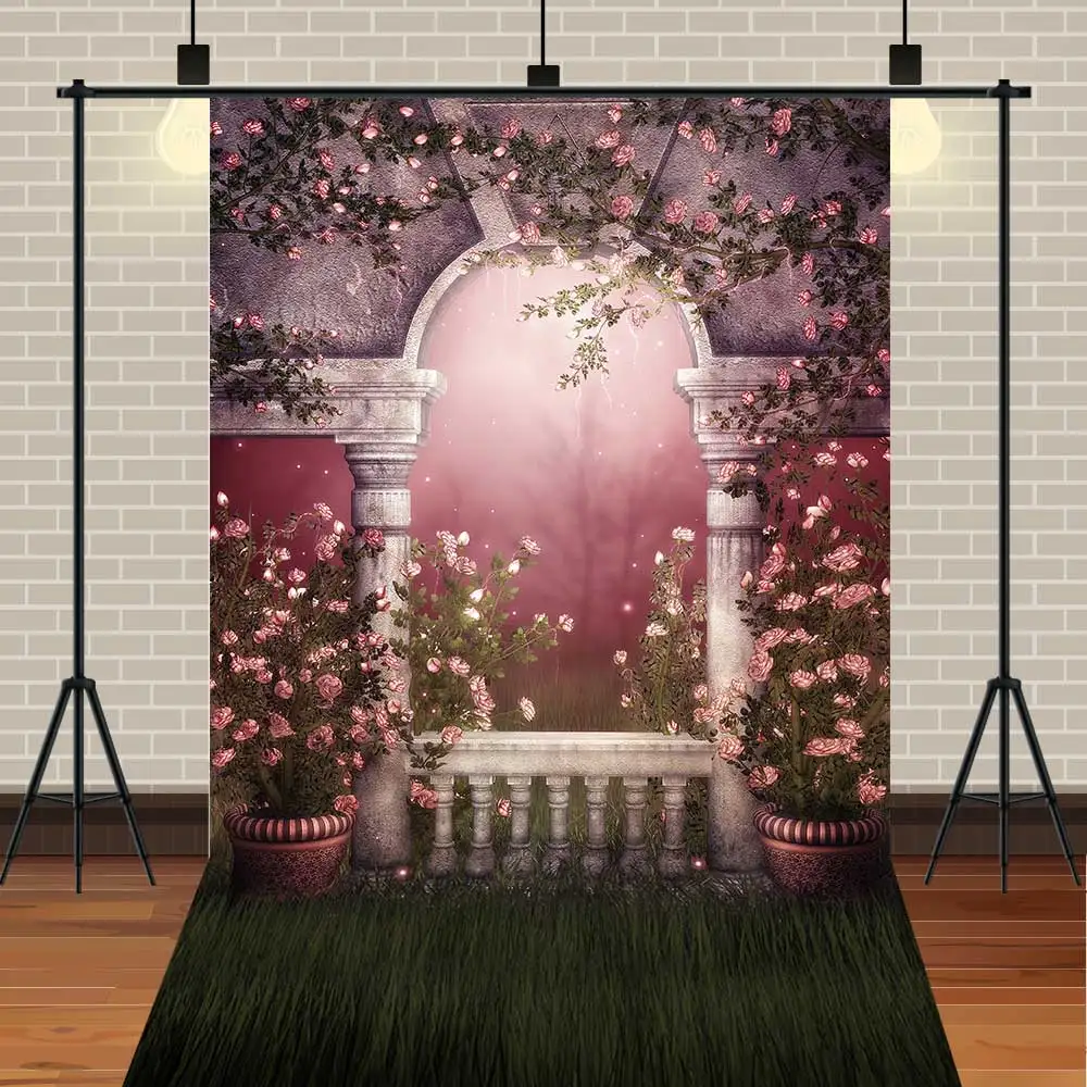 

Фотофон NeoBack с днем рождения акварельными цветами замком садом лужайкой лесной принцессой