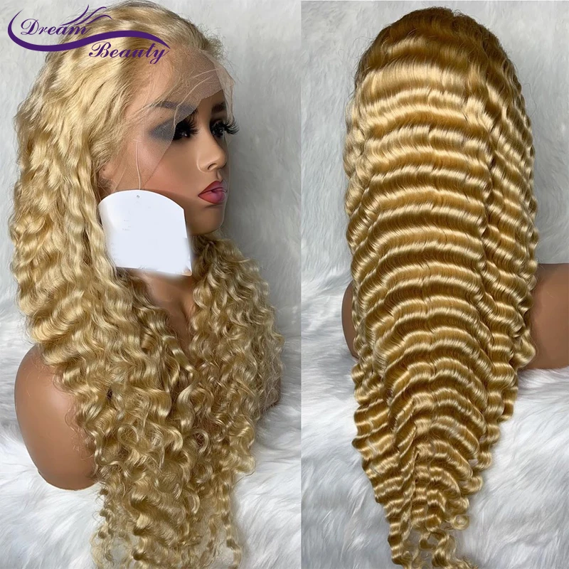 613 блондинка Синтетические волосы на кружеве парик объемная волна/глубокая