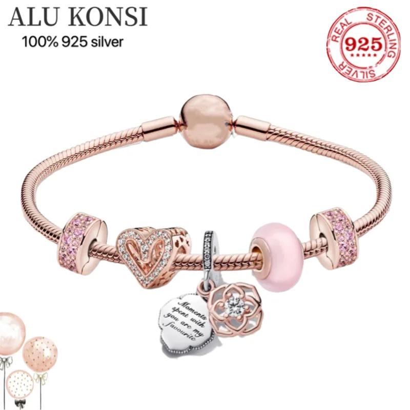 

2021 New Hot Sale Real 100% 925 Sterling Silver pan bracelet Mother's Day Charms Bangle For Women Fit Original DIY Charm Jewelry