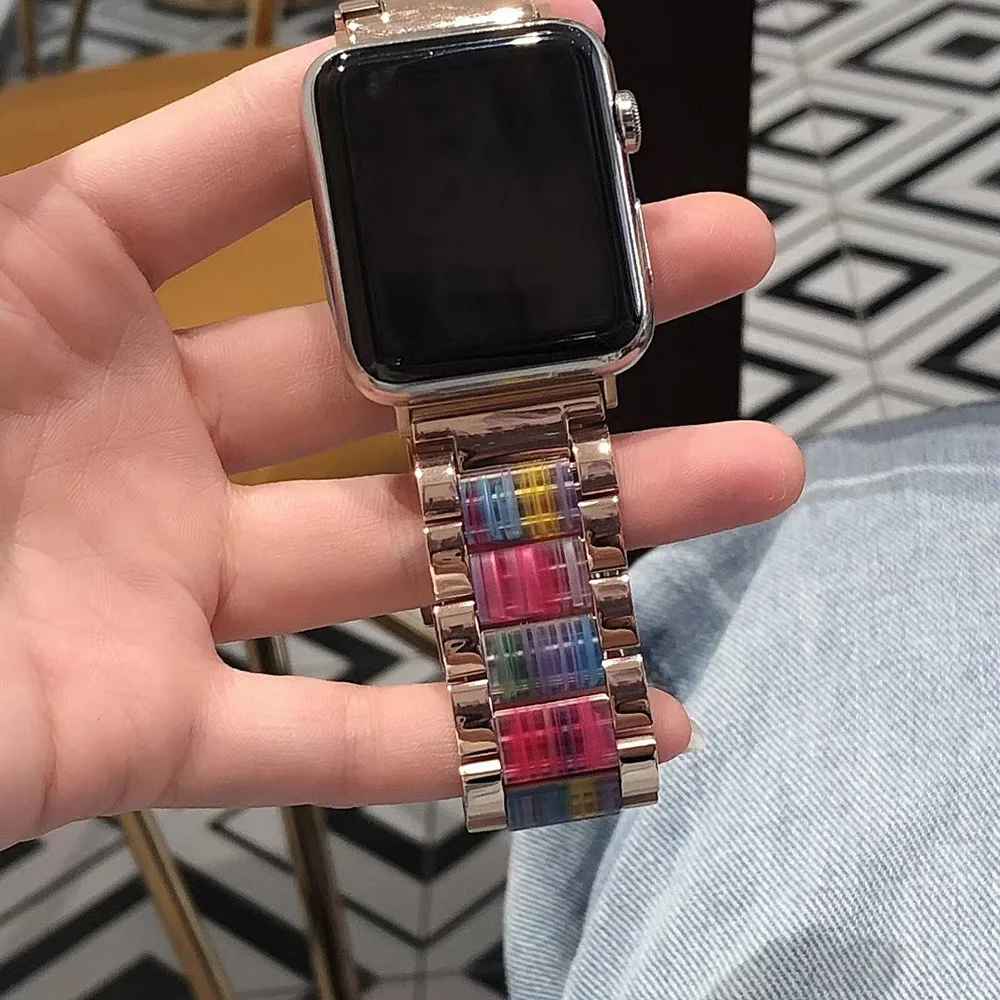 Luxury Resin + Steel Bracelet for Apple Watch Band Series 8 7 SE 6 5 4 3 Strap Ultra 49mm 41mm 45mm 40mm 44mm Metal Belt