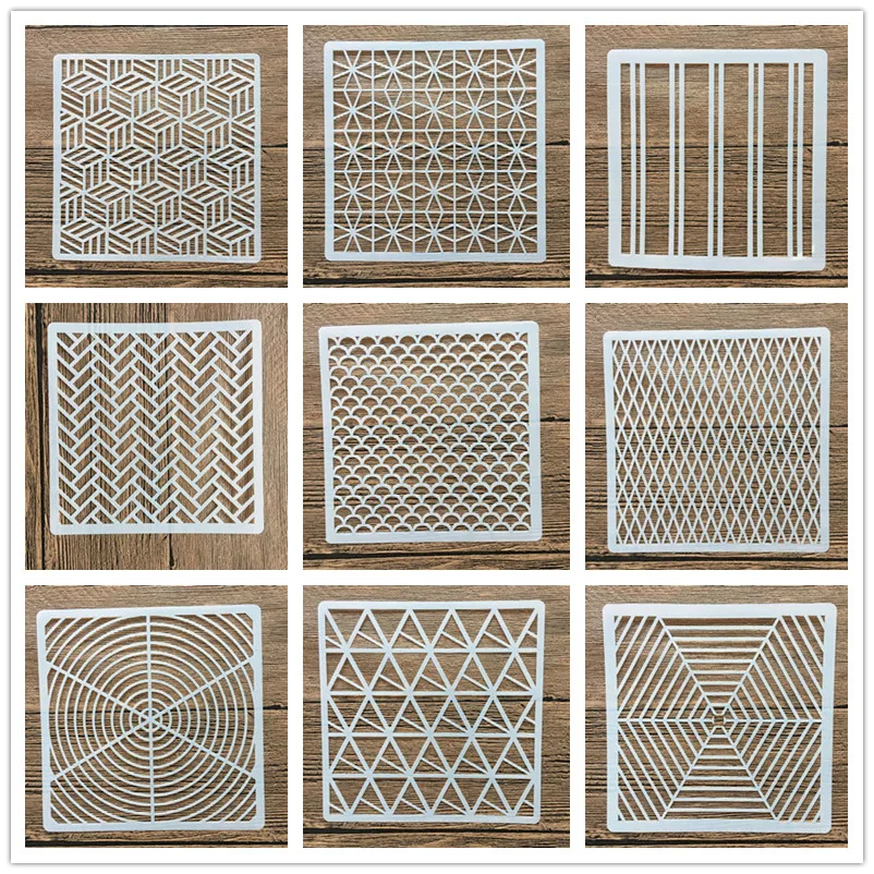9pcs/set 15 *15cm mold DIY stencils home decoration drawing template laser cutting wall template painting tiles cake stencils