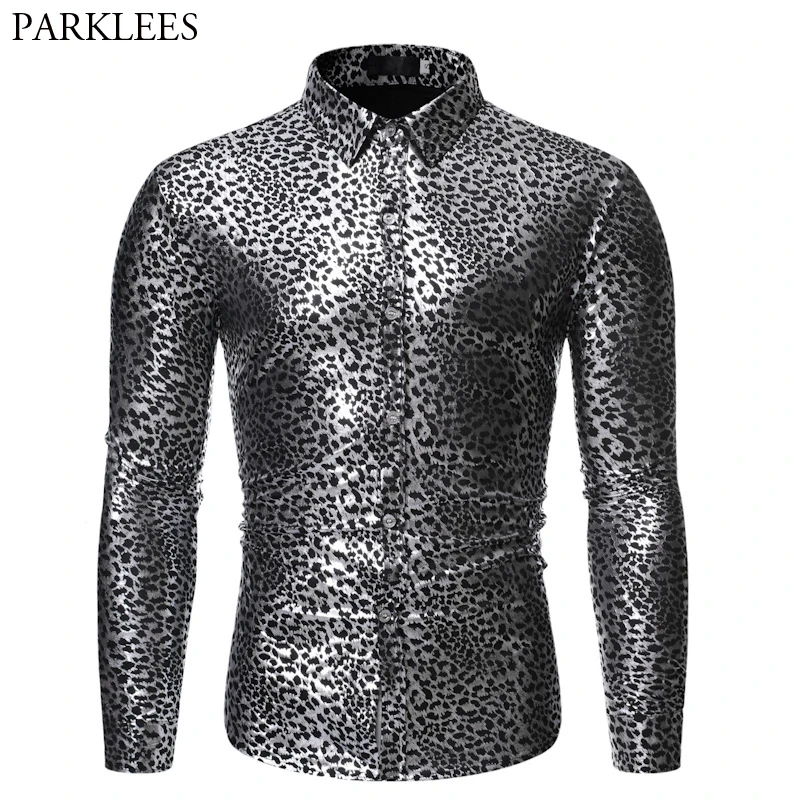 Сексуальная мужская рубашка с леопардовым узором для ночного клуба новинка 2019