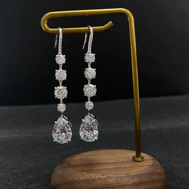 S925 Sterling Silver Luxury White Diamond Dangle Earring For Women Wedding Engagement Ladies Earrings Jewelry Earrings