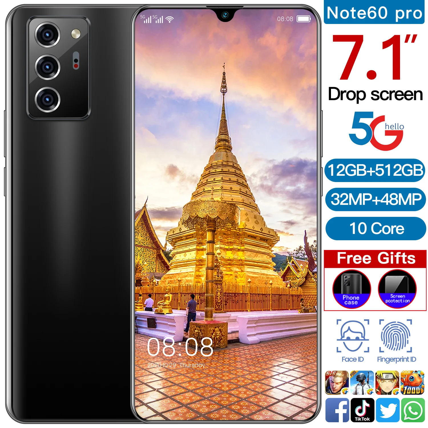

Newest Smartphone Note60 Pro 12GB 512GB 10 Core 7.1Inch HD Screen 5600mAh Cellphone 32+48MP Camera 5G Hot Mobile Phone Global