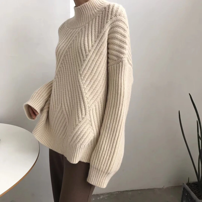 Новинка винтажные зимние женские свитера свободные толстые пуловеры с высоким